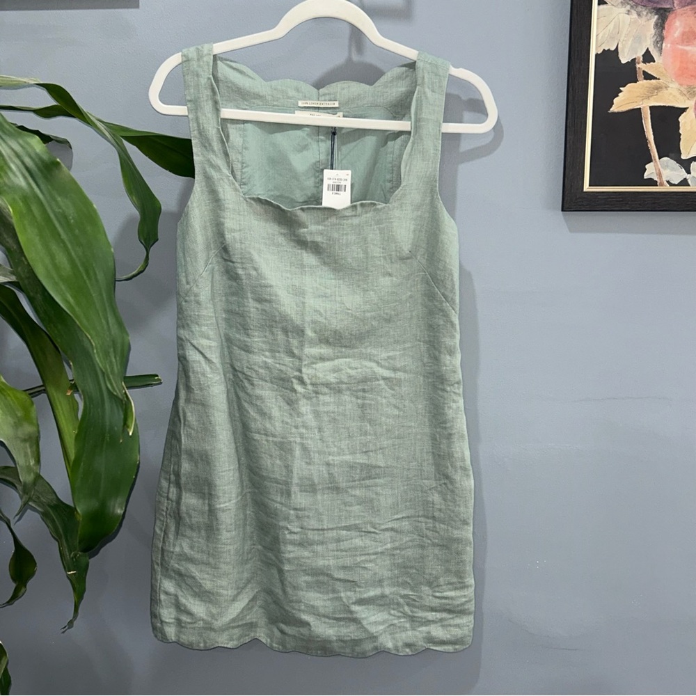 Abercrombie & Fitch Premium Linen Scalloped Mini Dress Sz XS NWT - Picture 2 of 4